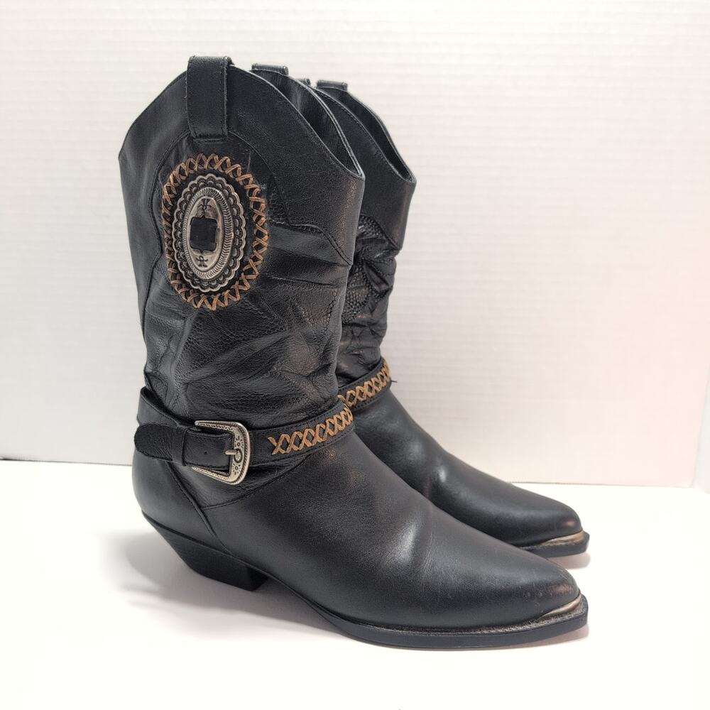 80's Glam Rock and Roll Western Cowgirl Boots Leather Made In Brazil Women's7.5